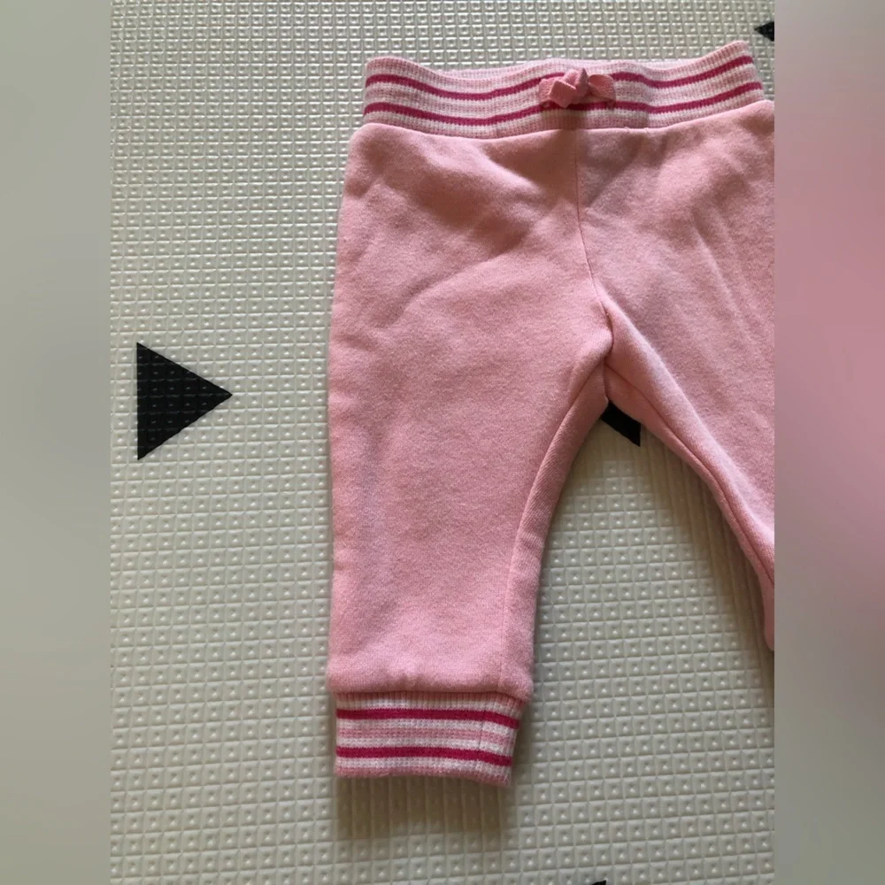 Janie and Jack|Baby girl pink joggers with striped band,fleece lined••3-6 months